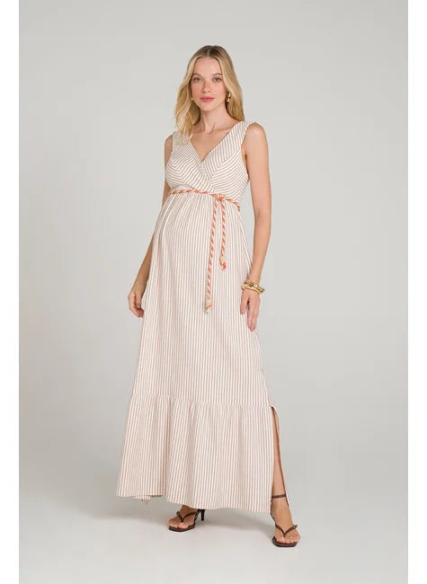 Vestido Malha Listrada Mocha Mousse