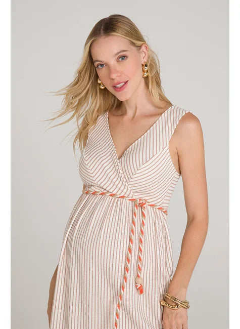 Vestido Malha Listrada Mocha Mousse