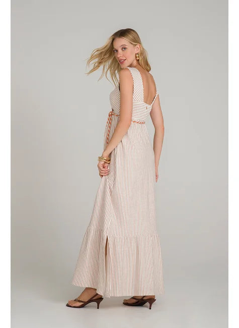 Vestido Malha Listrada Mocha Mousse